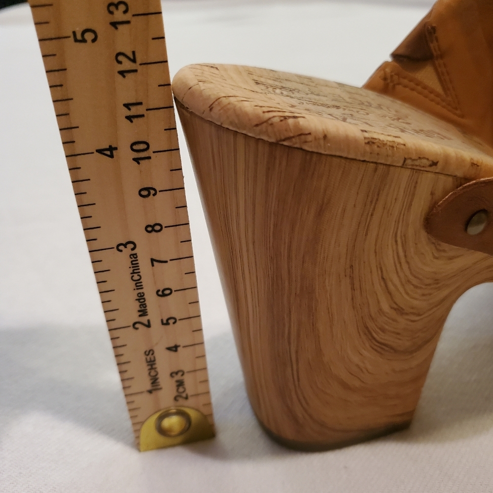 KORK-EASE Danika Wood Grain Cork Cognac Leather Platform Slide-On Sandals SZ 11 - Picture 10 of 11